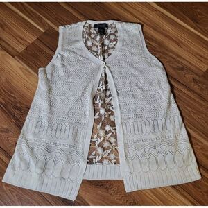 Jenny Crochet Knit Boho Sweater Vest Floral Lace White Ivory Sleevess XL Cream